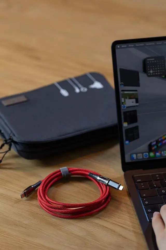 Alt view image 5 of 7 - TROIKA Charging Cable High-Speed USB-C 100W PD Power Delivery to USB-C - SPEEDY XL - with Data Transfer Function - with Digital Display of Charging Power - Metal, Polyester - Gunmetal, Red