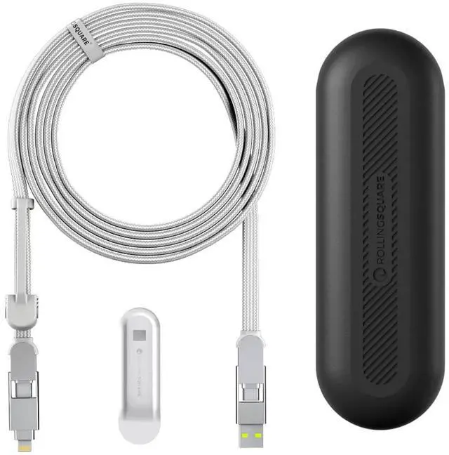 Main image of Rolling Square inCharge XL 6-in-1 Multi Charging Cable, Portable USB and USB-C Cable with 100W Ultra-Fast Charging Power, 10 Ft/3m, Glacier White