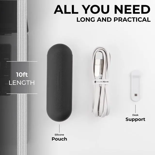 Alt view image 4 of 6 - Rolling Square inCharge XL 6-in-1 Multi Charging Cable, Portable USB and USB-C Cable with 100W Ultra-Fast Charging Power, 10 Ft/3m, Glacier White