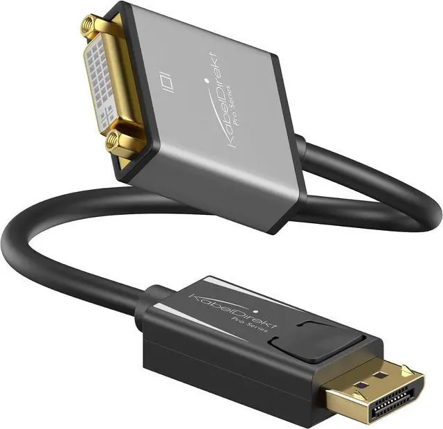 Main image of KabelDirekt DisplayPort DP to DVI Adapter 0,5" / 15 cm (Maximum Resolution 4K 30Hz, 24k Gold-Plated Contacts, Suitable for All Graphics Cards with DP Output to Projector, Monitor with DVI Input)