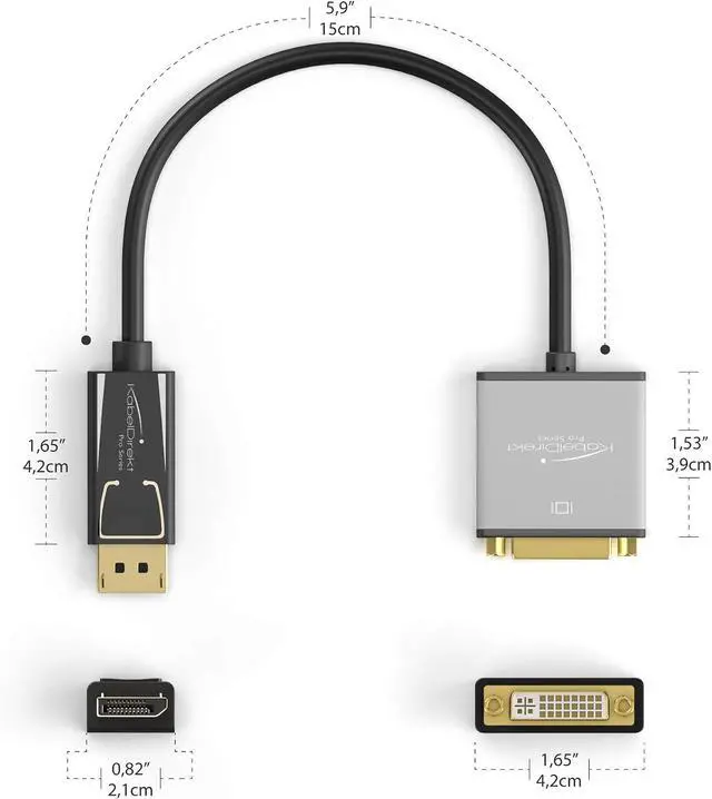 Alt view image 2 of 7 - KabelDirekt DisplayPort DP to DVI Adapter 0,5" / 15 cm (Maximum Resolution 4K 30Hz, 24k Gold-Plated Contacts, Suitable for All Graphics Cards with DP Output to Projector, Monitor with DVI Input)