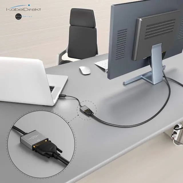 Alt view image 4 of 7 - KabelDirekt DisplayPort DP to DVI Adapter 0,5" / 15 cm (Maximum Resolution 4K 30Hz, 24k Gold-Plated Contacts, Suitable for All Graphics Cards with DP Output to Projector, Monitor with DVI Input)