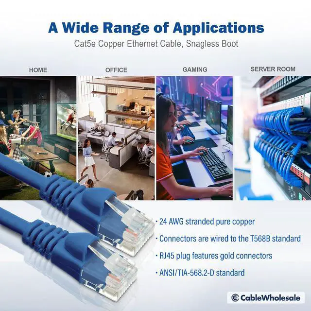 Alt view image 6 of 7 - Cable Wholesale Cat5e Blue Ethernet Patch Cable, Snaggles/Molded Boot, 1.5 Foot
