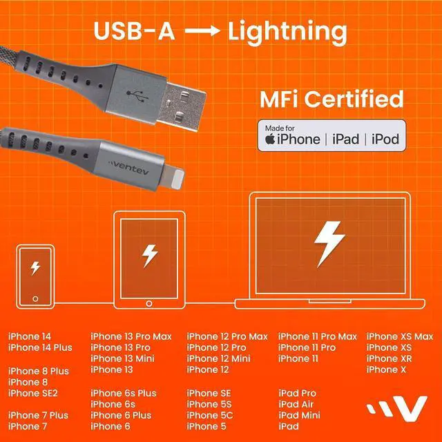 Alt view image 7 of 7 - Ventev ChargeSync Alloy Lightning Cable 10ft Steel