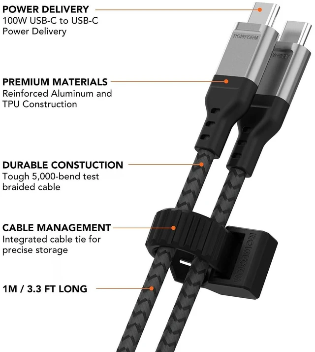 Alt view image 3 of 7 - Rokform PowerTrip 100W USB-C Charging Cable, 1m (3.3 ft)