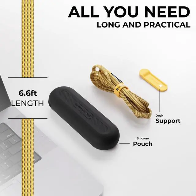 Alt view image 4 of 6 - Rolling Square inCharge XL 200 cm - USB-C Cable, Universal Smartphone Cable, Gift for Men, 6-in-1 Universal Charger for Smartphones, Technical Gadget, Yellow, Lightning Cable 100W