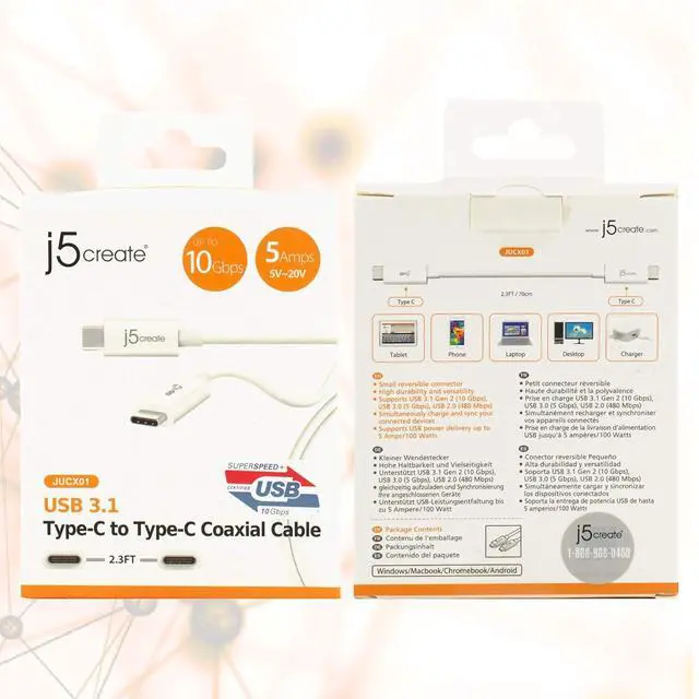 Alt view image 6 of 7 - USB 3.1 Type-C to Type-C Coaxial Cable by j5create, 2.3 Feet