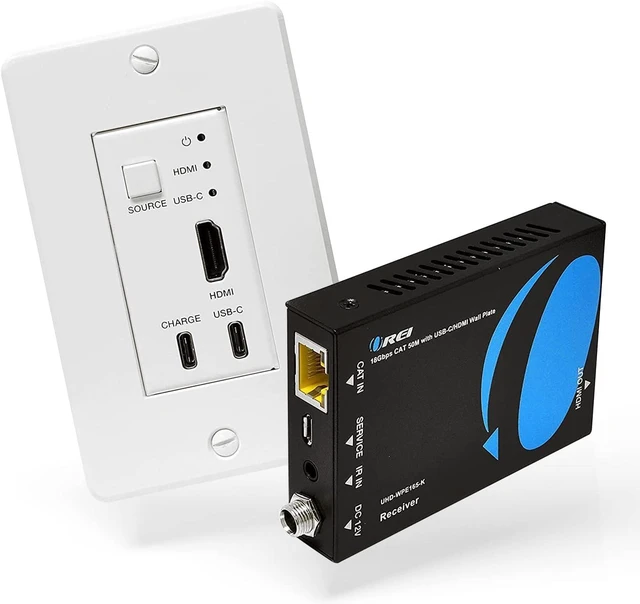 Main image of OREI 4K HDMI/USB-C Extender, Over Single Cat6/Cat7 Cable Wall Plate Transmitter 4K @ 60Hz UltraHD with HDR & IR Control - Up to 165 ft