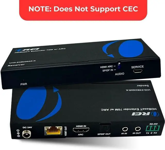 Alt view image 2 of 7 - OREI 4K HDMI Over Ethernet Extender - HDBaseT UltraHD 4K @ 60Hz 4:4:4 Over Single CAT5e/6/7 Cable with HDR, ARC & IR Support, RS-232 - Up to 230 Ft @ 4K - Power Over Cable - Audio Out