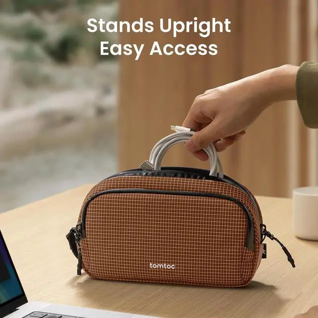 Alt view image 4 of 7 - tomtoc accessory bag cable cover,electronics tech laptop accessories organiser bag travel accessories pouch for adapter,mouse,cable,power,charger,hard drive, Brown Plaid, M, Bag Organizer