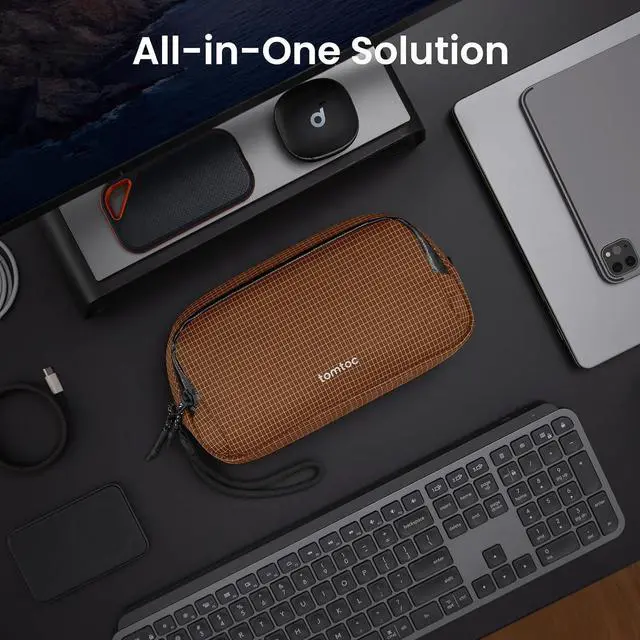 Alt view image 3 of 7 - tomtoc accessory bag cable cover,electronics tech laptop accessories organiser bag travel accessories pouch for adapter,mouse,cable,power,charger,hard drive, Brown Plaid, M, Bag Organizer