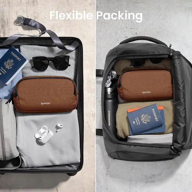Alt view image 6 of 7 - tomtoc accessory bag cable cover,electronics tech laptop accessories organiser bag travel accessories pouch for adapter,mouse,cable,power,charger,hard drive, Brown Plaid, M, Bag Organizer