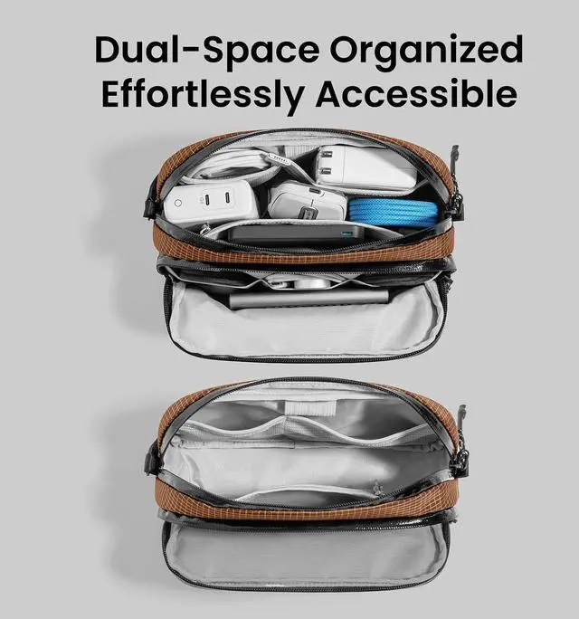 Alt view image 5 of 7 - tomtoc accessory bag cable cover,electronics tech laptop accessories organiser bag travel accessories pouch for adapter,mouse,cable,power,charger,hard drive, Brown Plaid, M, Bag Organizer