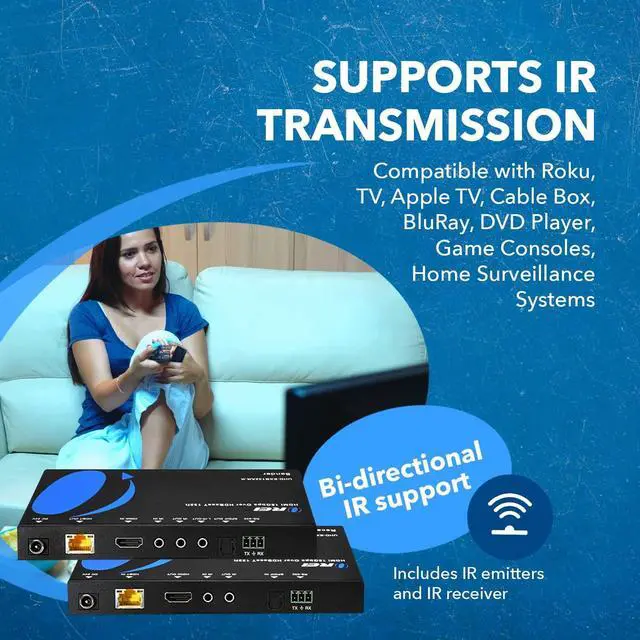 Alt view image 7 of 7 - OREI 4K HDMI Extender Balun - HDBaseT UltraHD 4K @ 60Hz 4:4:4 Over Single CAT5e/6/7 Cable with HDR, ARC, CEC & IR Support, RS-232 - Up to 130 Ft @ 4K - 230 Ft @ 1080P - Power Over Cable - Audio Out