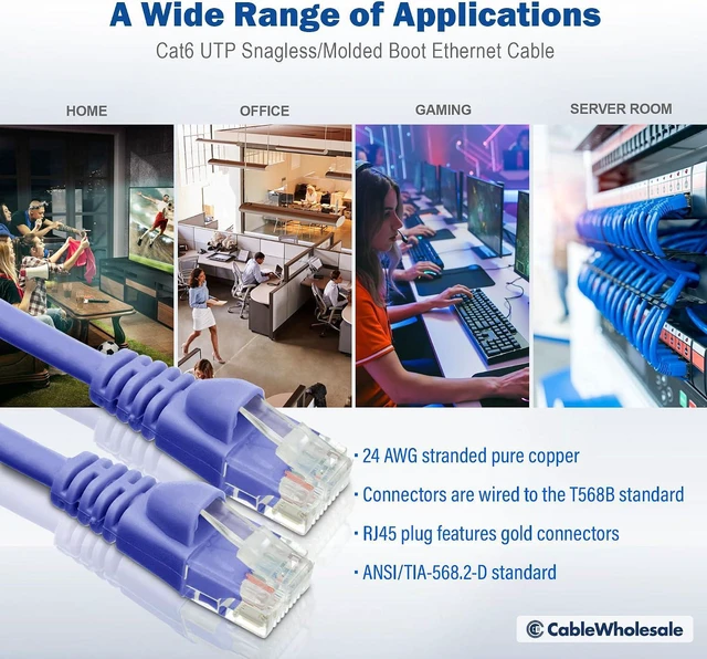 Alt view image 6 of 7 - Cat6 Purple Ethernet Patch Cable, Snagless/Molded Boot, 25 Foot