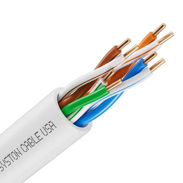Main image of SYSTON CAT 5E Ethernet Network LAN Cable Bulk - 350 MHz 24 AWG UTP Solid Bare Copper Wire for Indoor/Outdoor IP PoE Application Use, CMR Riser-Rated Heat Resistant Without RJ45 Ends - White, 250 FT