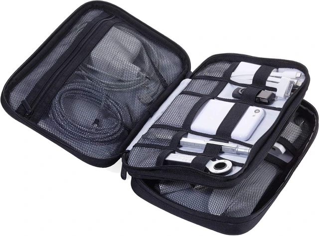 Alt view image 3 of 5 - TROIKA Connected CBO30/BK Cable Organizer with 2 Zipper compartments 2 Interior compartments with mesh Pockets and Elastic Loops for Accessories (Every Day Carry) 1 Exterior Compartment