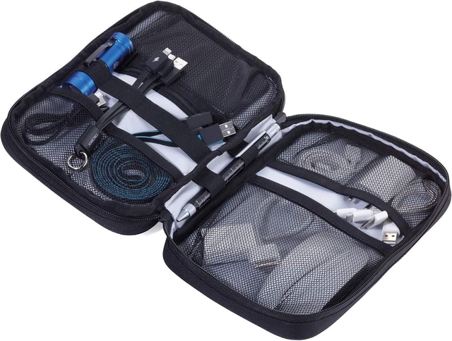 Alt view image 4 of 5 - TROIKA Connected CBO30/BK Cable Organizer with 2 Zipper compartments 2 Interior compartments with mesh Pockets and Elastic Loops for Accessories (Every Day Carry) 1 Exterior Compartment