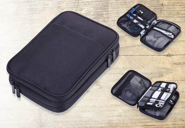 Alt view image 5 of 5 - TROIKA Connected CBO30/BK Cable Organizer with 2 Zipper compartments 2 Interior compartments with mesh Pockets and Elastic Loops for Accessories (Every Day Carry) 1 Exterior Compartment
