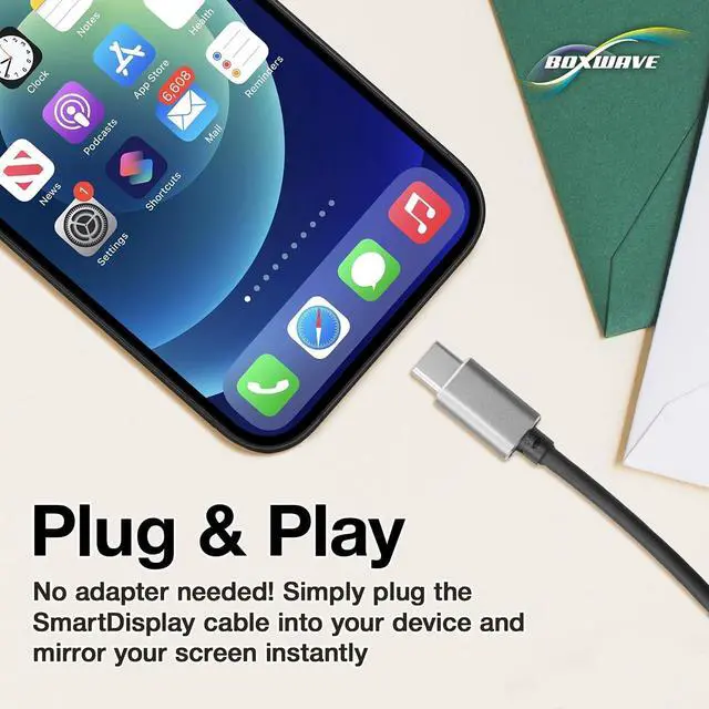 Alt view image 3 of 4 - BoxWave Cable Compatible with Samsung Galaxy S24 - SmartDisplay Cable - USB Type-C to HDMI (6 ft), USB C/HDMI Cable - Jet Black