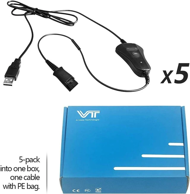Alt view image 6 of 6 - QD-to-USB Adapter Cable with Volume-Mute - 5PACK for 4-Pin Plantronic-QD Plug Headset