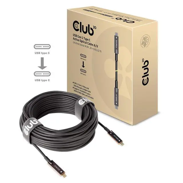 Alt view image 2 of 3 - CLUB3D 3D USB Gen 2 Type C Active Optical A/V Unidirectional Cable Male/Male 20 m