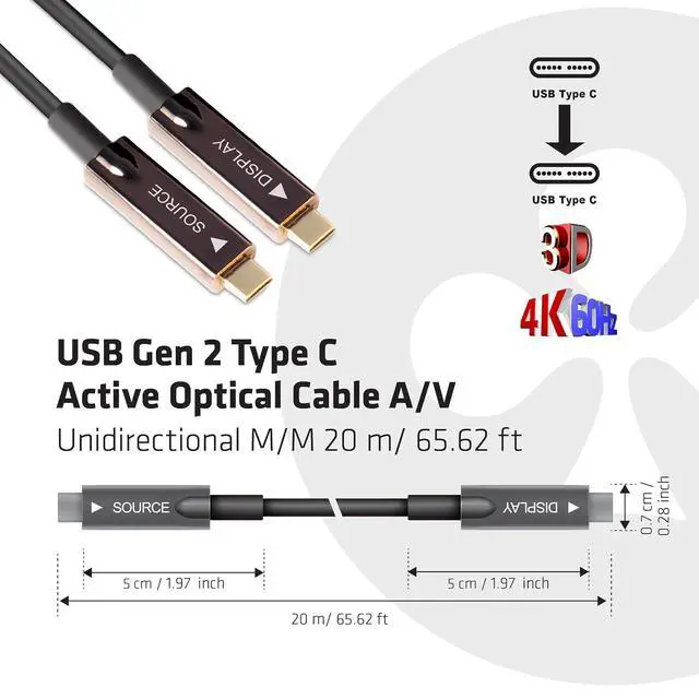 Alt view image 3 of 3 - CLUB3D 3D USB Gen 2 Type C Active Optical A/V Unidirectional Cable Male/Male 20 m