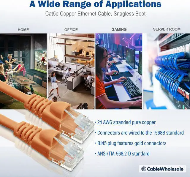 Alt view image 6 of 7 - CableWholesale 35-Feet CAT5E, UTP Cables with Molded Boot, 350MHz, Orange (10X6-03135)