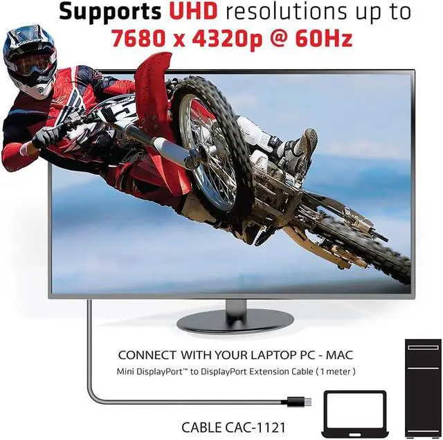 Alt view image 7 of 7 - Mini DisplayPortTM to DisplayPortTM 1.4 Extension Cable 8K60Hz DSC1.2 HBR3 HDR M/B. 1 Metre 32AWG