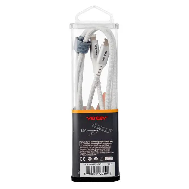 Alt view image 4 of 7 - Ventev - chargesync Alloy USB C to Apple Lightning Cable 4ft - White