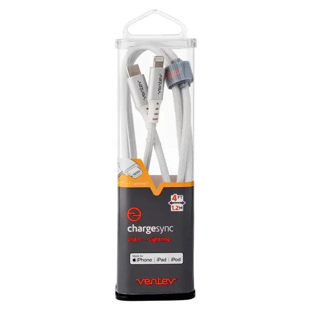 Alt view image 5 of 7 - Ventev - chargesync Alloy USB C to Apple Lightning Cable 4ft - White