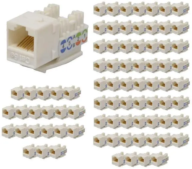 Main image of Keystone Jack Cat5e White Network Ethernet 110 Punchdown 8p8c (100 Pack)
