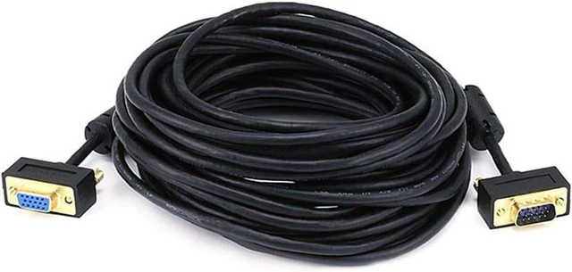 Main image of Monoprice 35ft Ultra Slim SVGA Super VGA 30/32AWG M/F Monitor Cable w/ ferrites (Gold Plated Connector)
