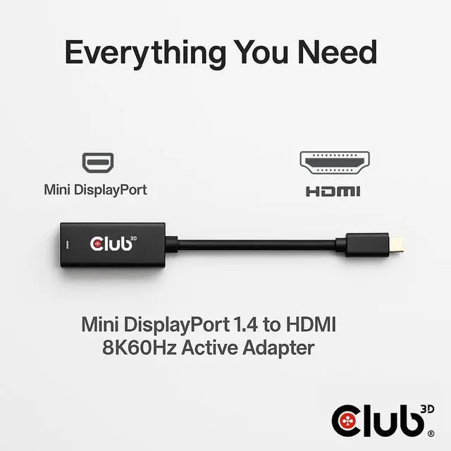 Alt view image 7 of 7 - Club 3D CAC-1188 Mini DisplayPort 1.4 to HDMI 4K120Hz/8K60Hz HDR Active Adapter M/F