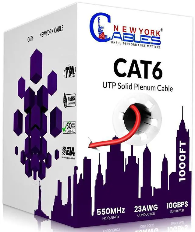 Main image of CAT6 Plenum (CMP) 1000ft Bulk Ethernet Cable | Blue, White, Black, Green, Yellow & Red | 550MHz, 23AWG, UTP | | Guaranteed Extreme Performance & Bandwidth - Red