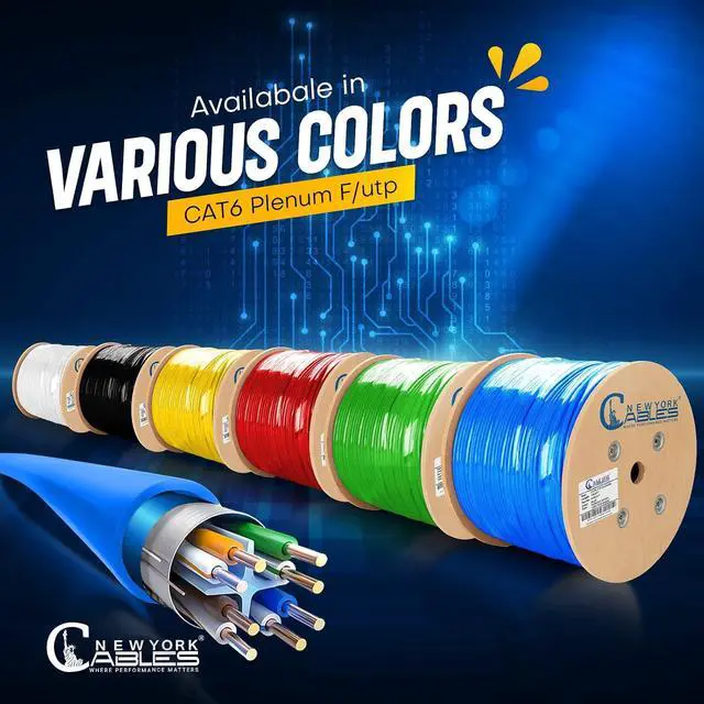 Alt view image 6 of 7 - NewYork Cables Cat6 Shielded Plenum Cable 1000FT - 100% Solid Bare Copper Conductors - PoE++ Support, 23 AWG, 550MHz Overall Foil Shield (F/UTP) - Boost Your Networking & Gaming with 10GB High Speed