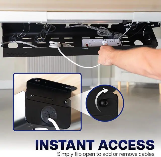 Alt view image 3 of 7 - VIVO Under-Desk 35 inch Screw-On Cable Management Box with Flip-Open Lid, Easy-to-Open Steel Cord and Power Strip Organizer, Cable Basket Under Desk, 11 lbs Capacity, Black, DESK-ACMB35-S