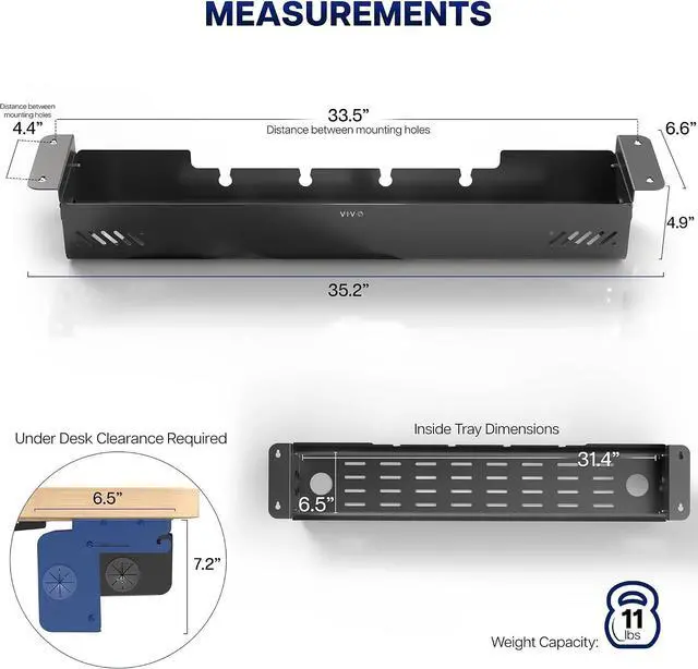 Alt view image 4 of 7 - VIVO Under-Desk 35 inch Screw-On Cable Management Box with Flip-Open Lid, Easy-to-Open Steel Cord and Power Strip Organizer, Cable Basket Under Desk, 11 lbs Capacity, Black, DESK-ACMB35-S