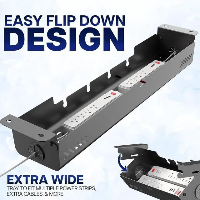 Alt view image 5 of 7 - VIVO Under-Desk 35 inch Screw-On Cable Management Box with Flip-Open Lid, Easy-to-Open Steel Cord and Power Strip Organizer, Cable Basket Under Desk, 11 lbs Capacity, Black, DESK-ACMB35-S