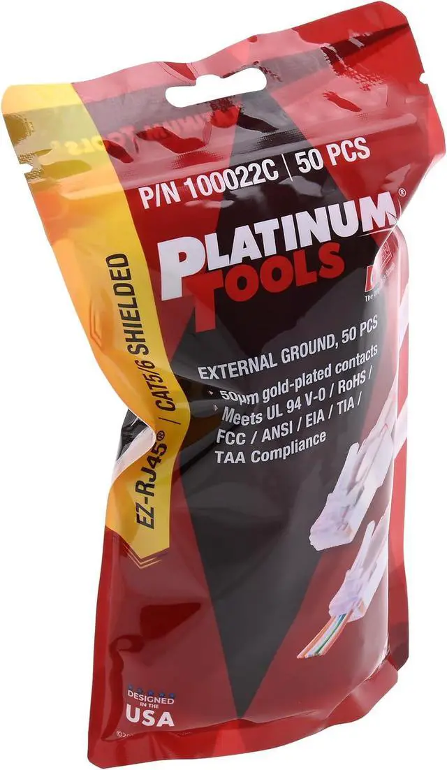 Alt view image 5 of 6 - Platinum Tools 100022C EZ-RJ45 Shielded Cat5e/6, (External Ground), 50/Clamshell(Pack of 50)