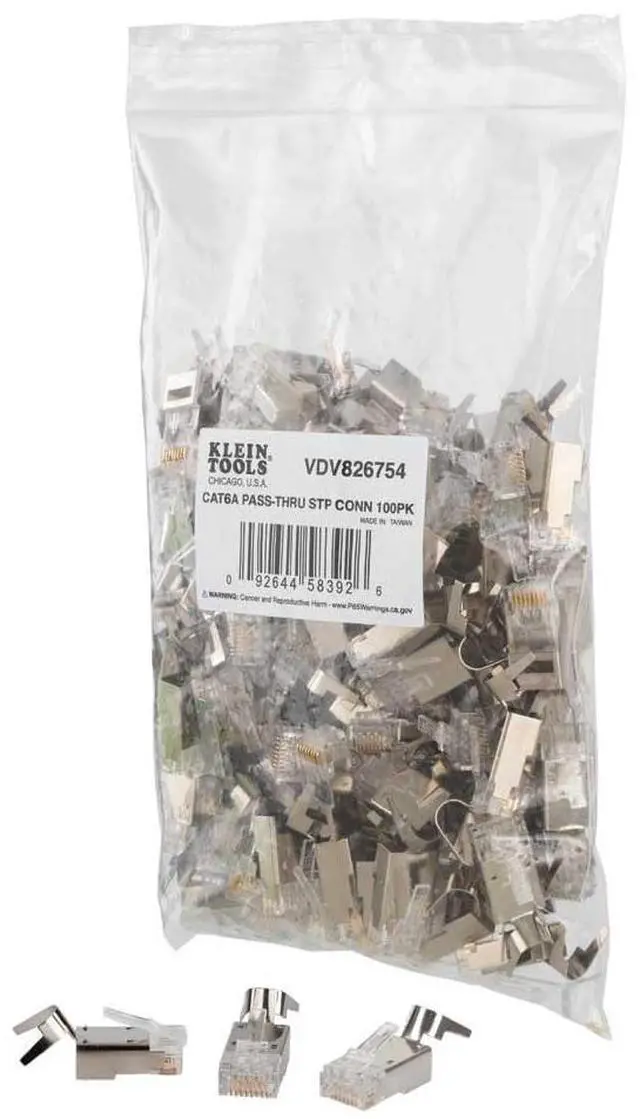 Main image of Klein Tools VDV826-754 Modular Data Plug for CAT6A Shielded Cable and Larger Diameter CAT6 Indoor or Outdoor Ethernet Cable, 100-Pack