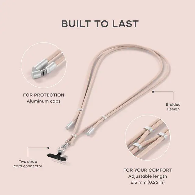 Alt view image 5 of 7 - Satechi OntheGo USB-C Lanyard Cable, 60W Fast Charging, 480Mbps Data Transfer, Built-in Crossbody Strap, Adjustable 1.5m / 4.9ft Braided Cord, USB-C to USB-C Cable for iPhone, Android Desert Rose