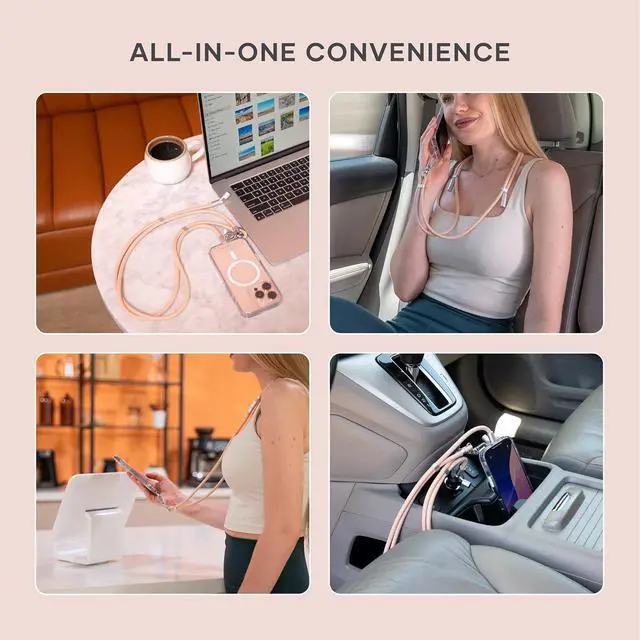 Alt view image 7 of 7 - Satechi OntheGo USB-C Lanyard Cable, 60W Fast Charging, 480Mbps Data Transfer, Built-in Crossbody Strap, Adjustable 1.5m / 4.9ft Braided Cord, USB-C to USB-C Cable for iPhone, Android Desert Rose