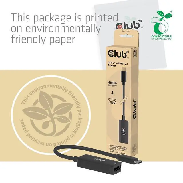 Alt view image 7 of 7 - Club 3D USB C to HDMI Cable 8K@60Hz 4K@144Hz Active Adapter - Gaming PC Laptop Console to Monitor TV - USB c altmode 1.4 to HDMI 2.1 HDR10+ Dolby Vision Converter CAC-2505