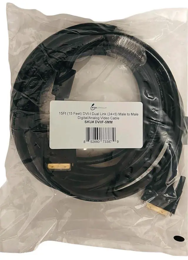 Alt view image 2 of 3 - AYA 15Ft (15 Feet) DVI-I Dual Link (24+5) Male to Male Digital/Analog Video Cable w/Ferrites