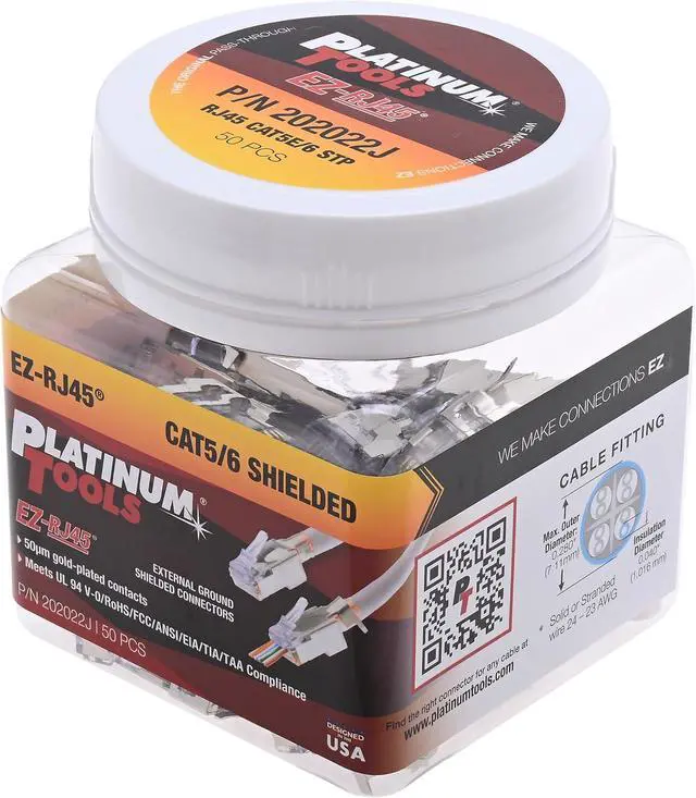 Main image of Platinum Tools 202022J EZ-RJ45 Shielded CAT5E/6 External Ground Connector, 50-Pack