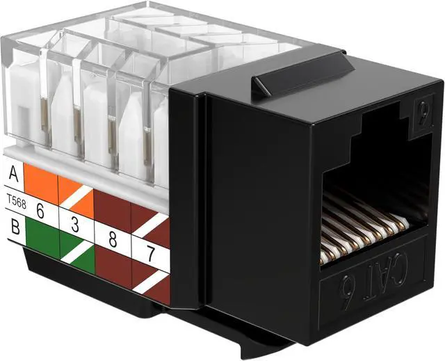Alt view image 5 of 7 - SATMAXIMUM 50 Pack Cat6 Keystone Ethernet Wall Jacks RJ45 Punch Down Slim Profile UTP Black, 45 Degree for Patch Panel & Wall Plate, Supports Up to 10Gbps