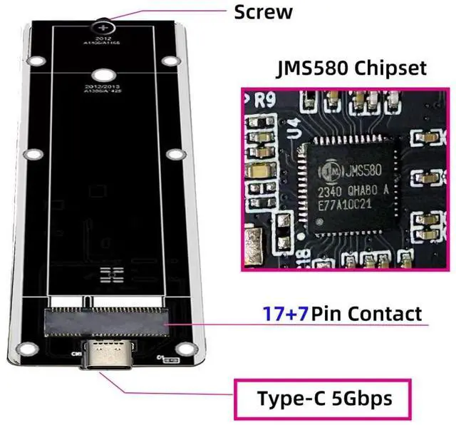 Alt view image 7 of 7 - chenyang 7+17Pin MAC SSD to USB 3.0 Type-C 5Gbps Mobile HDD Case Enclosure Adapter for 2012 MAC Air Pro A1465 A1466 Retina SSD