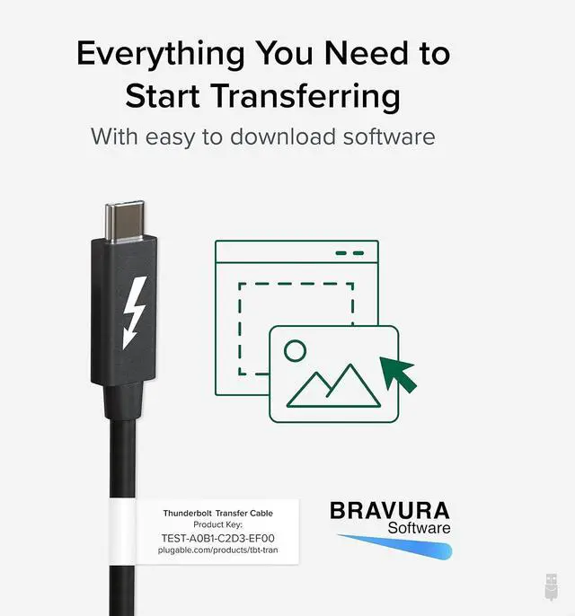 Alt view image 4 of 6 - Plugable Windows Transfer Cable 6.6ft (2m), Thunderbolt 10Gbps, Bundled with Bravura Software for Windows PC to PC Migration - Unlimited Uses. Works Between Thunderbolt, USB4 PCs