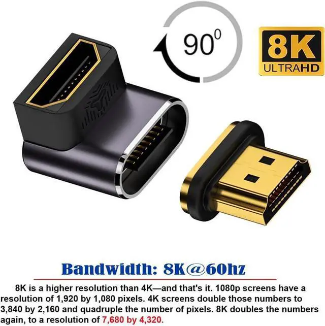 Alt view image 3 of 7 - cablecc 8K Magnetic Connector Male to Female 90 Degree Down Angled Type-A HDMI 2.1 Straight Video Adapter for Laptop HDTV